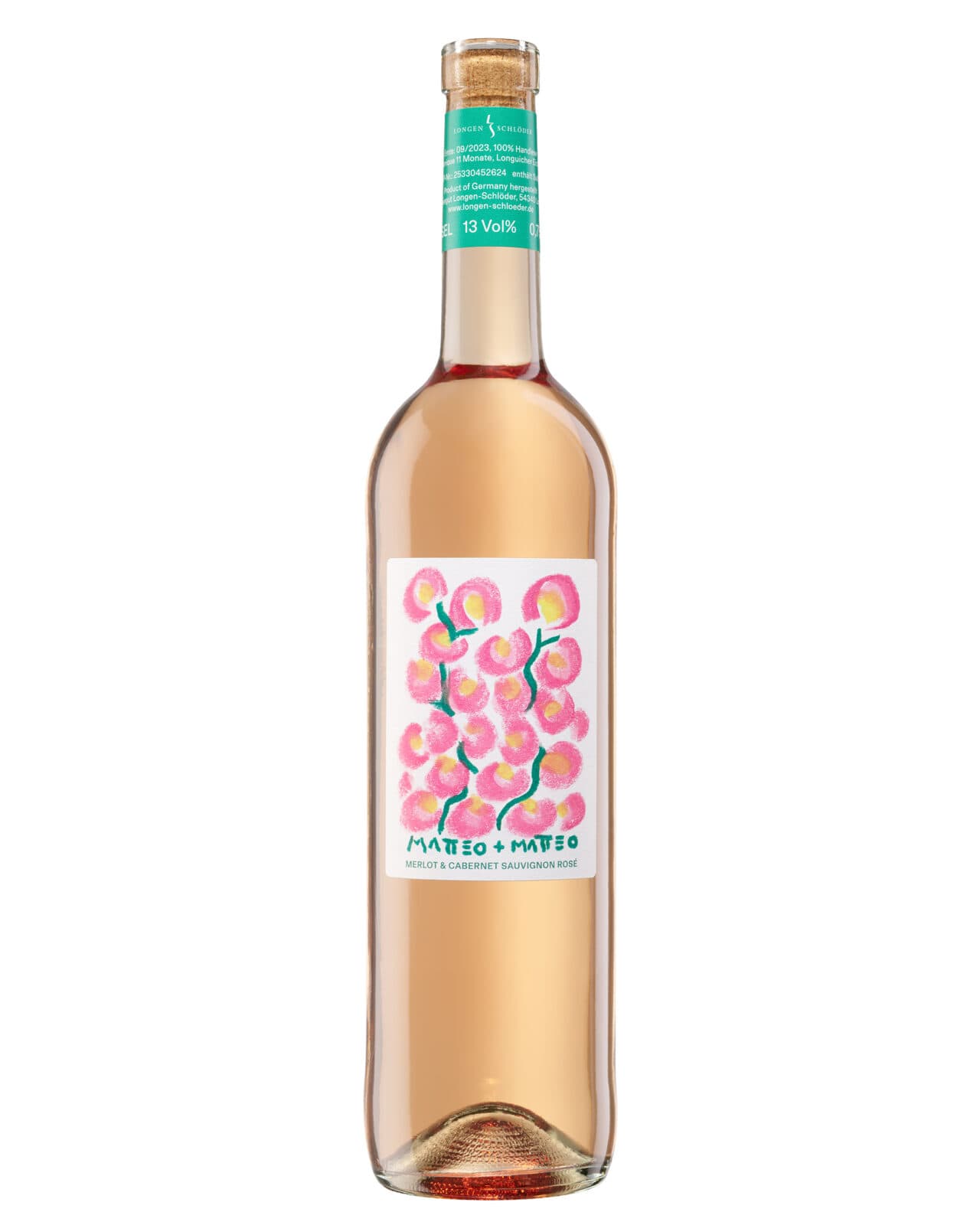 Longen-Schlöder Merlot & Cabernet Sauvignon Rosé trocken Ernte 9/2024, 100% Handlese, Barrique 10 Monate in Longuicher Eiche, Wein von Junior Matteo, das Etikett von Matteo Thun